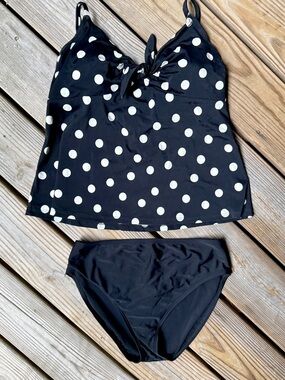 Mimi Maternity Polka Dot Tankini Swimsuit Set Black White Size Medium M